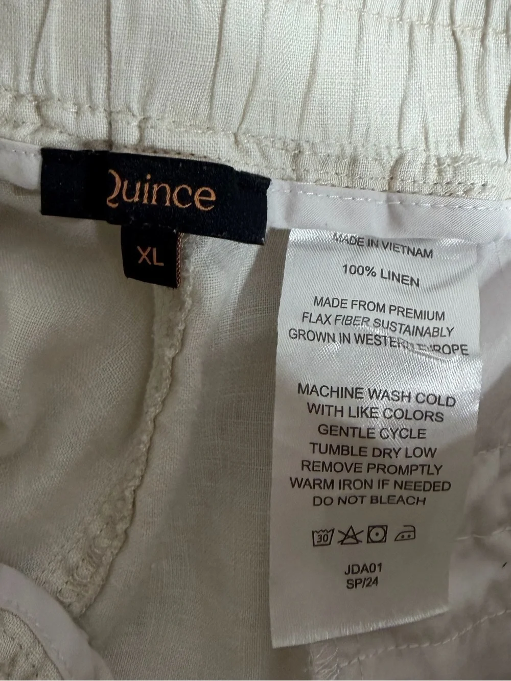 Quince 100% European Linen Wide-Leg Pull-On Pants Cream Off White XL